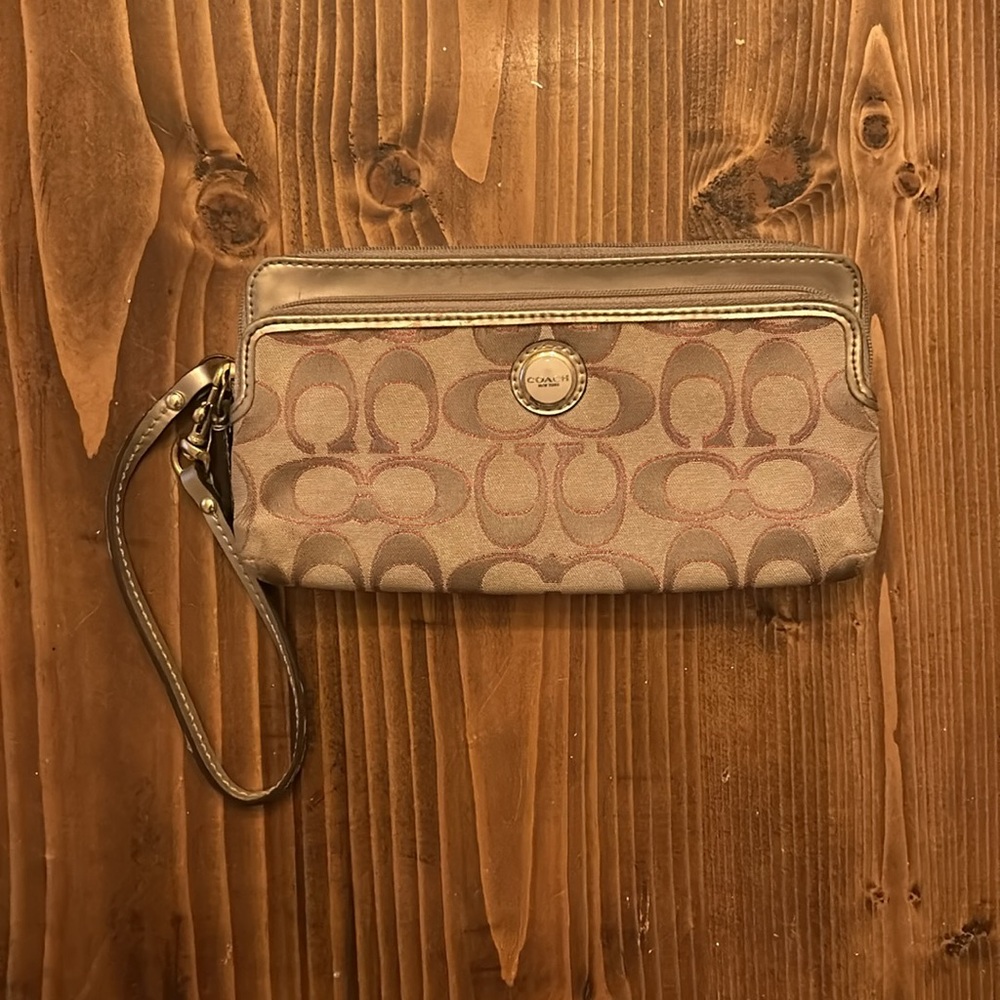 Vintage Coach Gold Tan and Pink Signature Wristlet